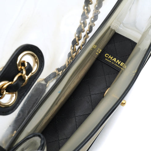 CHANEL SAND BY THE SEA CHAIN SHOULDER BAG BALCK CLEAR VINYL SAND LAMB SKIN GOLD HARDWARE 90341909