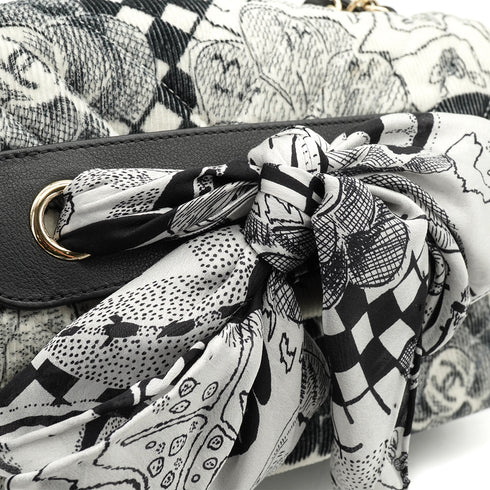 CHANEL CHEVRON V STITCH COCOMARK CAMELLIA CHAIN SHOULDER BAG WHITE BLACK CORDUROY GOLD HARDWARE 90340490