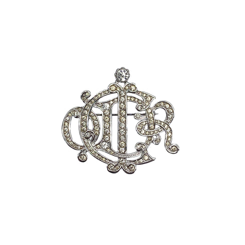 CHRISTIAN DIOR BROOCH EMBLEM RHINESTONE LOGO SILVER ACCESSORY 90326680