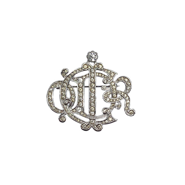 CHRISTIAN DIOR BROOCH EMBLEM RHINESTONE LOGO SILVER ACCESSORY 90326680