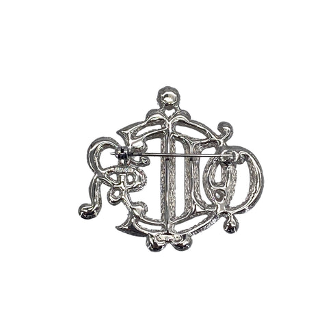 CHRISTIAN DIOR BROOCH EMBLEM RHINESTONE LOGO SILVER ACCESSORY 90326680