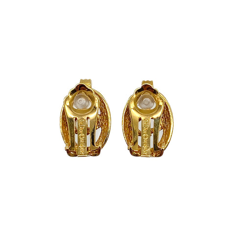 CHRISTIAN DIOR EARRINGS CD LOGO RHINESTONE GOLD ACCESSORY 90322179