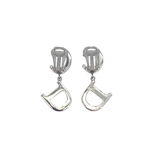 CHRISTIAN DIOR EARRINGS CD LOGO RHINESTONE SWING SILVER ACCESSORY 90326696