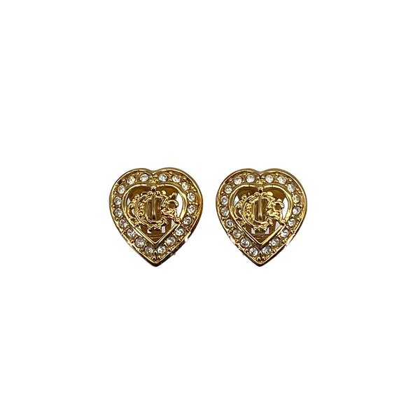 CHRISTIAN DIOR EARRINGS HEART RHINESTONE LOGO GOLD ACCESSORY 90326688
