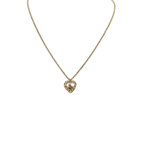 CHRISTIAN DIOR NECKLACE CD LOGO HEART RHINESTONE GOLD ACCESSORY 90322197