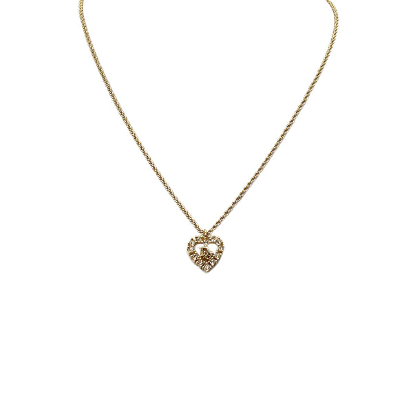 CHRISTIAN DIOR NECKLACE CD LOGO HEART RHINESTONE GOLD ACCESSORY 90322197