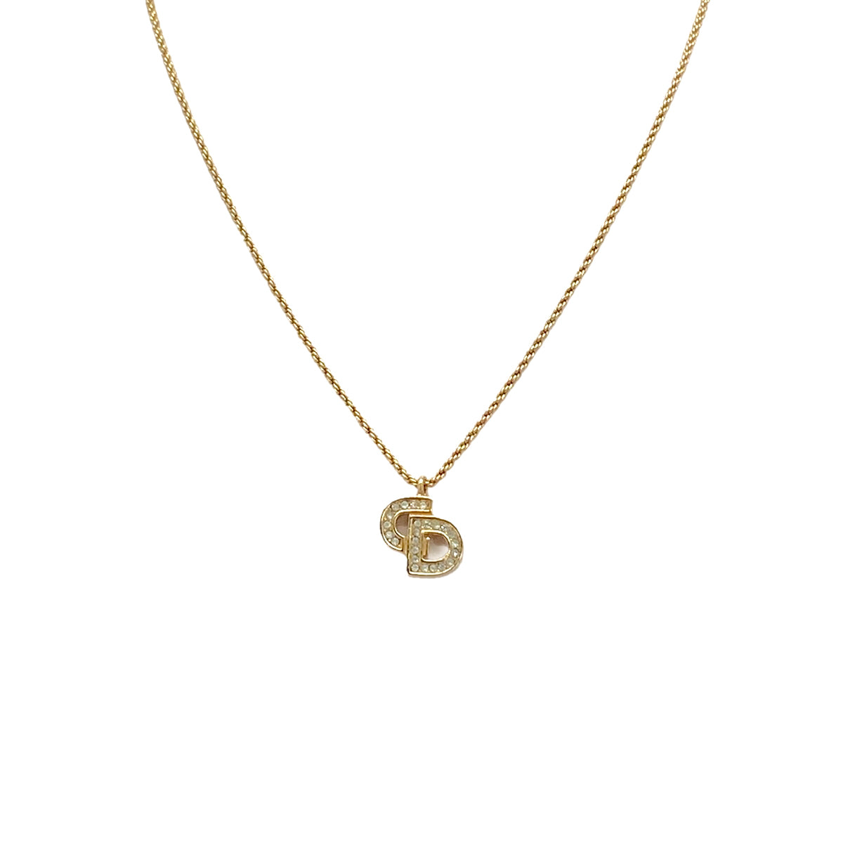 CHRISTIAN DIOR NECKLACE CD LOGO RHINESTONE GOLD ACCESSORY 90326684