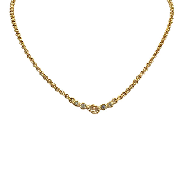 CHRISTIAN DIOR NECKLACE CD LOGO RHINESTONE GOLD ACCESSORY 90326700