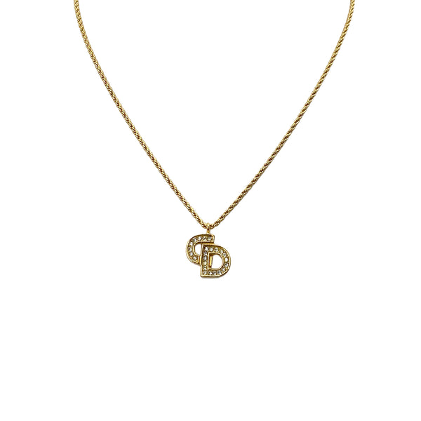 CHRISTIAN DIOR NECKLACE CD LOGO RHINESTONE GOLD ACCESSORY 90322191