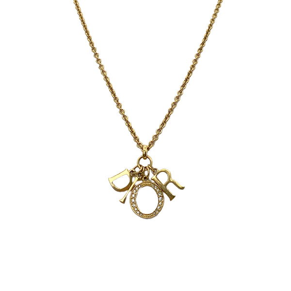 CHRISTIAN DIOR NECKLACE CD LOGO RHINESTONE GOLD ACCESSORY 90322195