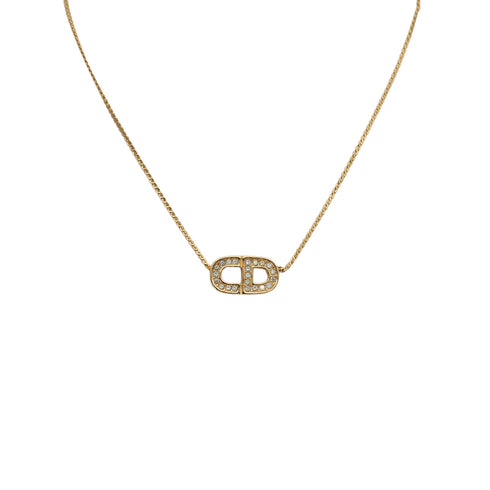 CHRISTIAN DIOR NECKLACE CD LOGO RHINESTONE GOLD ACCESSORY 90323216
