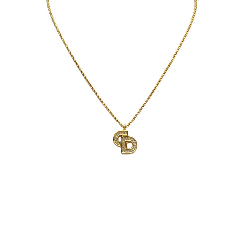 CHRISTIAN DIOR NECKLACE CD LOGO RHINESTONE GOLD ACCESSORY 90324648