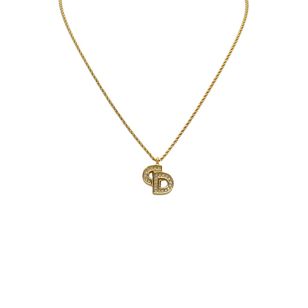 CHRISTIAN DIOR NECKLACE CD LOGO RHINESTONE GOLD ACCESSORY 90324648