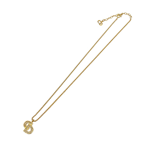 CHRISTIAN DIOR NECKLACE CD LOGO RHINESTONE GOLD ACCESSORY 90324648