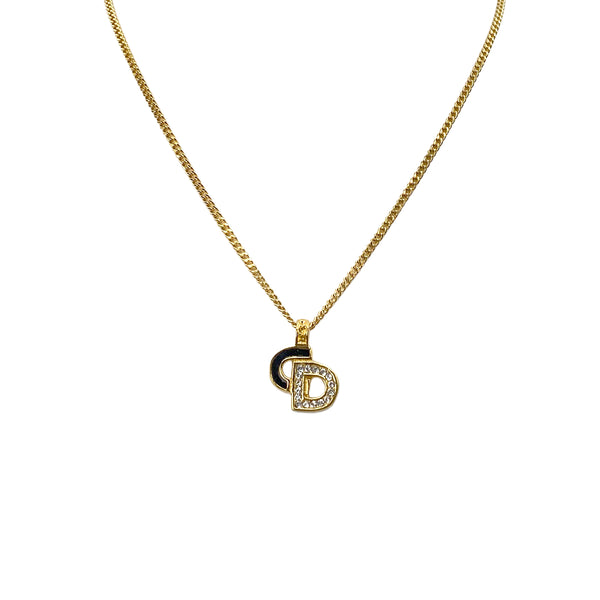 CHRISTIAN DIOR NECKLACE CD LOGO RHINESTONE GOLD BLACK ACCESSORY 90322210