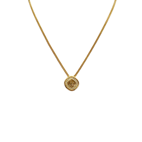 CHRISTIAN DIOR NECKLACE CD LOGO SQUARE RHINESTONE GOLD ACCESSORY 90322180