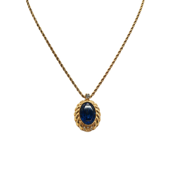CHRISTIAN DIOR NECKLACE COLOR STONE RHINESTONE BLUE GOLD ACCESSORY 90322214