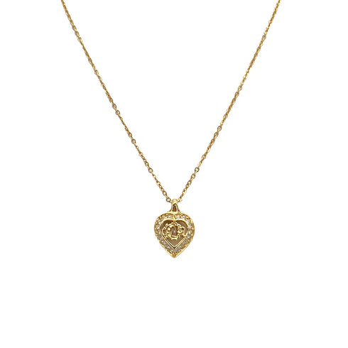 CHRISTIAN DIOR NECKLACE HEART LOGO RHINESTONE GOLD ACCESSORY 90326693