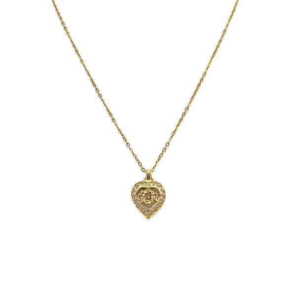 CHRISTIAN DIOR NECKLACE HEART LOGO RHINESTONE GOLD ACCESSORY 90326693