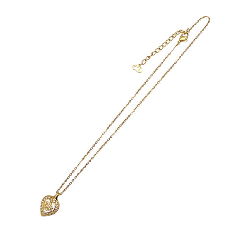 CHRISTIAN DIOR NECKLACE HEART LOGO RHINESTONE GOLD ACCESSORY 90326693