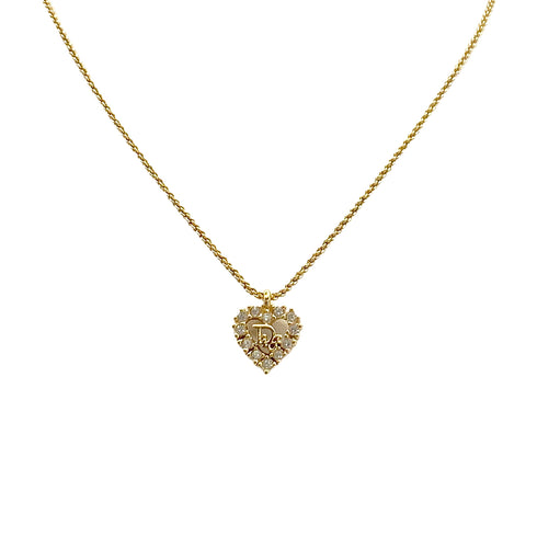 CHRISTIAN DIOR NECKLACE LOGO HEART RHINESTONE GOLD ACCESSORY 90321773