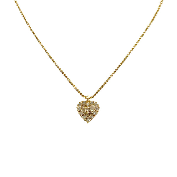 CHRISTIAN DIOR NECKLACE LOGO HEART RHINESTONE GOLD ACCESSORY 90321773