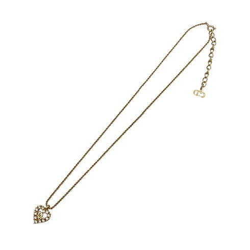 CHRISTIAN DIOR NECKLACE LOGO HEART RHINESTONE GOLD ACCESSORY 90321773