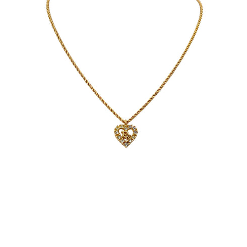 CHRISTIAN DIOR NECKLACE LOGO HEART RHINESTONE GOLD ACCESSORY 90322205