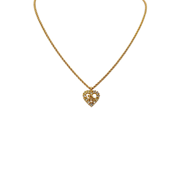 CHRISTIAN DIOR NECKLACE LOGO HEART RHINESTONE GOLD ACCESSORY 90322205
