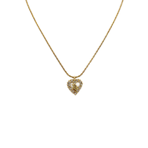 CHRISTIAN DIOR NECKLACE LOGO HEART RHINESTONE GOLD ACCESSORY 90322208