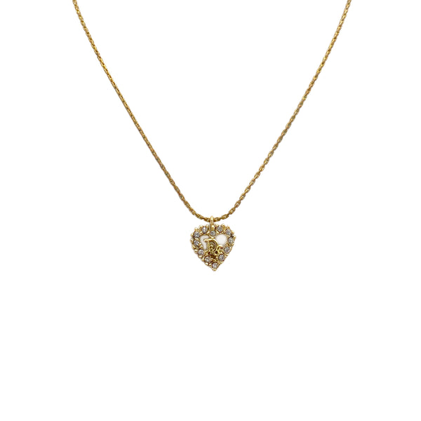 CHRISTIAN DIOR NECKLACE LOGO HEART RHINESTONE GOLD ACCESSORY 90322208