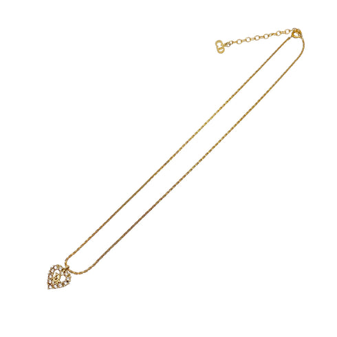 CHRISTIAN DIOR NECKLACE LOGO HEART RHINESTONE GOLD ACCESSORY 90322208