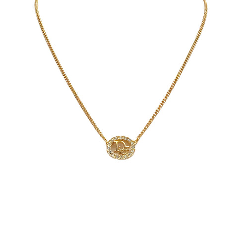 CHRISTIAN DIOR NECKLACE LOGO RHINESTONE GOLD ACCESSORY 90326706