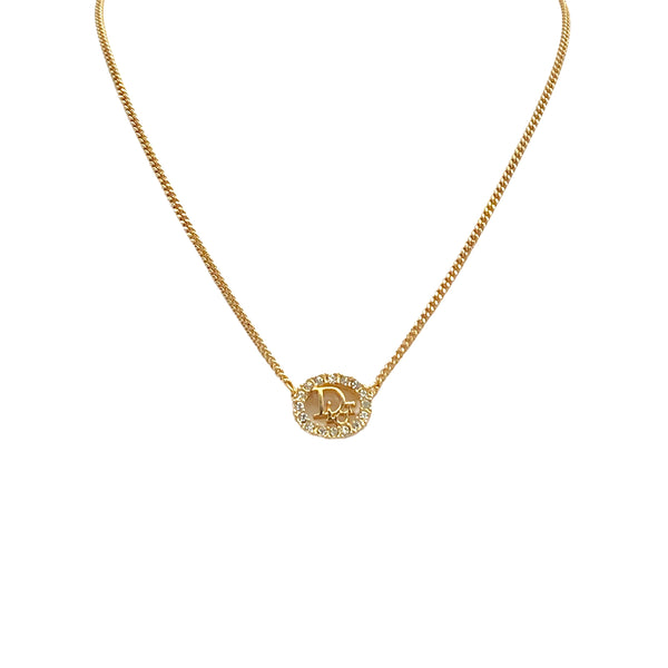 CHRISTIAN DIOR NECKLACE LOGO RHINESTONE GOLD ACCESSORY 90326706
