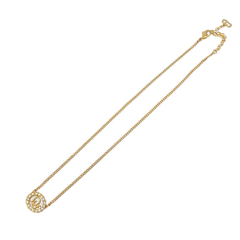 CHRISTIAN DIOR NECKLACE LOGO RHINESTONE GOLD ACCESSORY 90326706