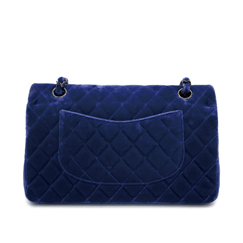 CHANEL CLASSIC FLAP MEDIUM CHAIN SHOULDER BAG BLUE VELOR BLACK HARDWARE 90311836