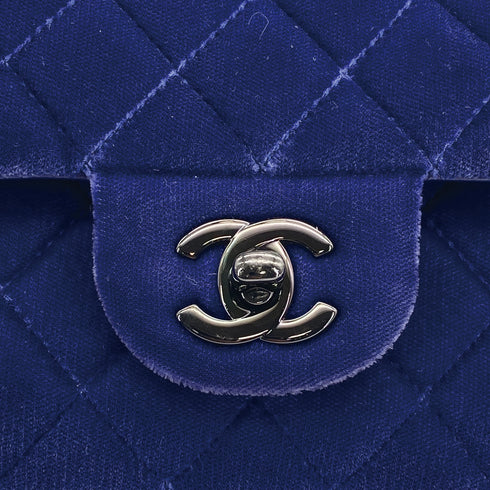 CHANEL CLASSIC FLAP MEDIUM CHAIN SHOULDER BAG BLUE VELOR BLACK HARDWARE 90311836