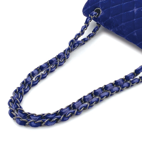 CHANEL CLASSIC FLAP MEDIUM CHAIN SHOULDER BAG BLUE VELOR BLACK HARDWARE 90311836