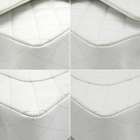 VINTAGE CHANEL CLASSIC FLAP MEDIUM CHAIN SHOULDER BAG WHITE LAMB SKIN GOLD HARDWARE 90334505