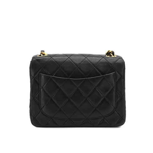VINTAGE CHANEL MINI SQUARE 17 CHAIN SHUOLDER BAG BLACK LAMB SKIN GOLD HARDWARE 90327391