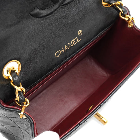 VINTAGE CHANEL MINI SQUARE 17 CHAIN SHUOLDER BAG BLACK LAMB SKIN GOLD HARDWARE 90327391
