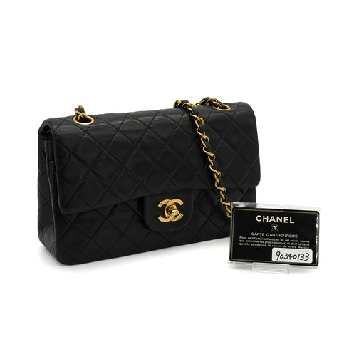 VINTAGE CHANEL CLASSIC FLAP SMALL CHAIN SHOULDER BAG BLACK LAMB SKIN GOLD HARDWARE 90340133