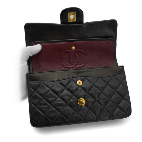 VINTAGE CHANEL CLASSIC FLAP SMALL CHAIN SHOULDER BAG BLACK LAMB SKIN GOLD HARDWARE 90340133