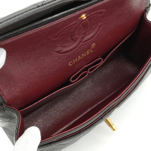 VINTAGE CHANEL CLASSIC FLAP SMALL CHAIN SHOULDER BAG BLACK LAMB SKIN GOLD HARDWARE 90340133