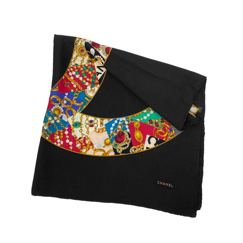 VINTAGE CHANEL SCARF GRIPOA BIJOU PATTERN BLACK SILK 90311299 - PURPOSE