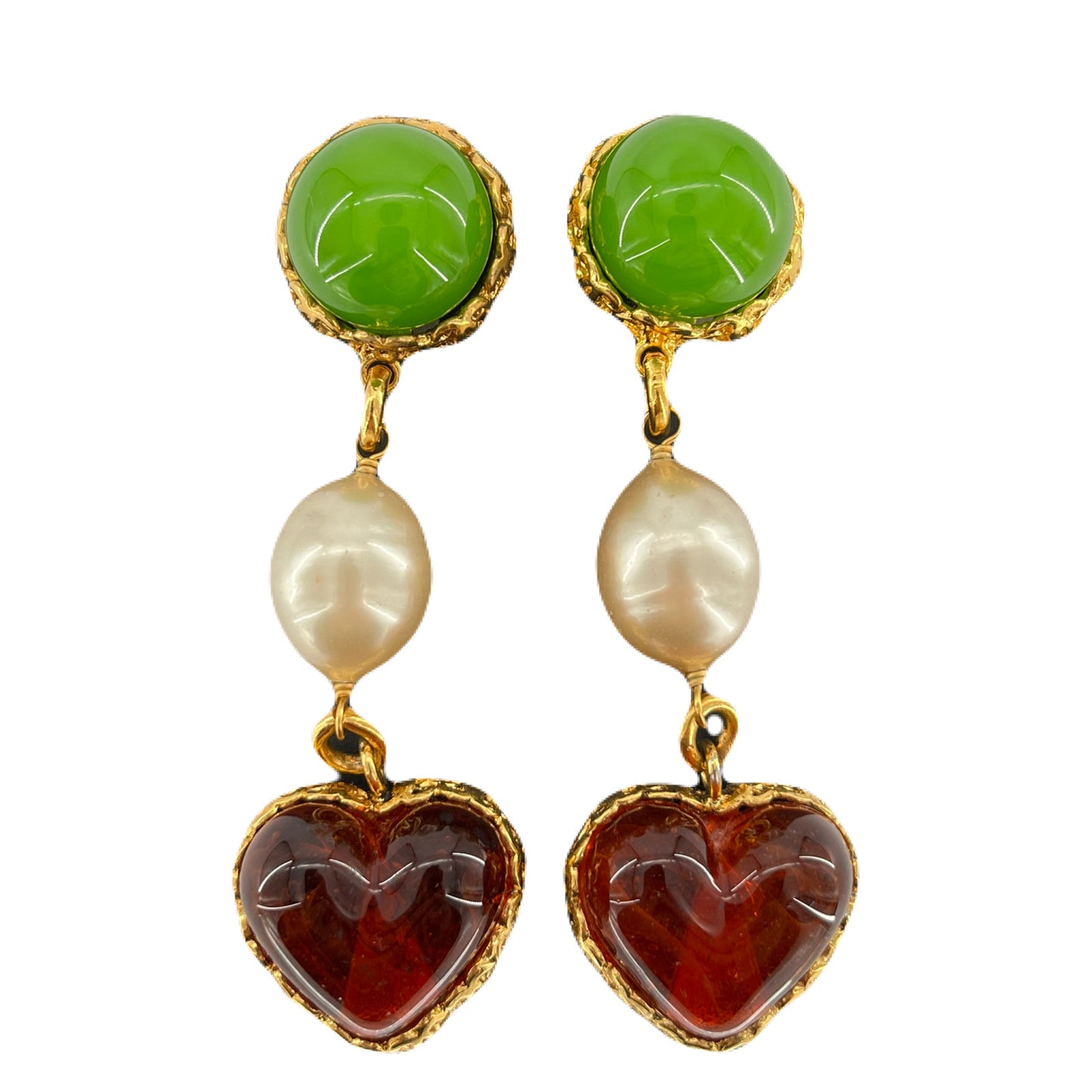 CHANEL VINTAGE EARRINGS COLORSTONE FAKEPEARL HEART ACCESSORY 2/8 90215542
