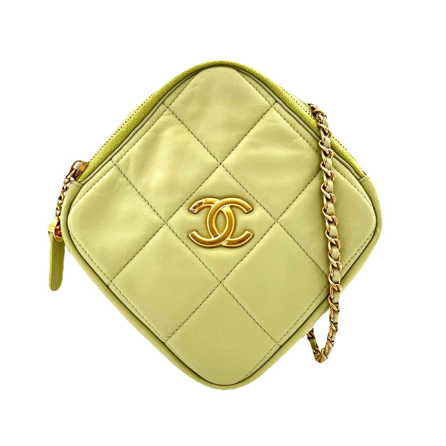 CHANEL RHOMBUS CHAIN SHOULDER BAG GREEN LAMB SKIN 90213930