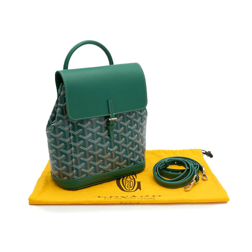 GOYARD ALPIN MINI GREEN TAN GOYARDINE CANVAS PALLADIUM HARDWARE 90350426