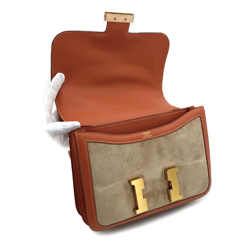 HERMES CONSTANCE 3 24 GRIS PERLE CREVETTE GRIZZLY SWIFT SHOULDER BAG 2014 R GOLD HARDWARE 90311818