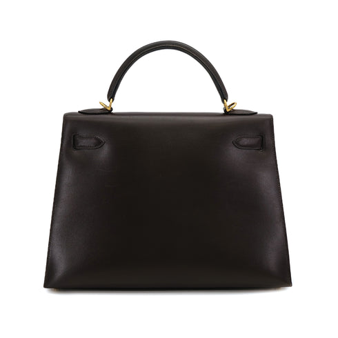 HERMES KELLY 32 SELLIER CHOCOLAT BOXCALF HAND SHOULDER BAG 2000 SQUARE D GOLD HARDWARE 90311267